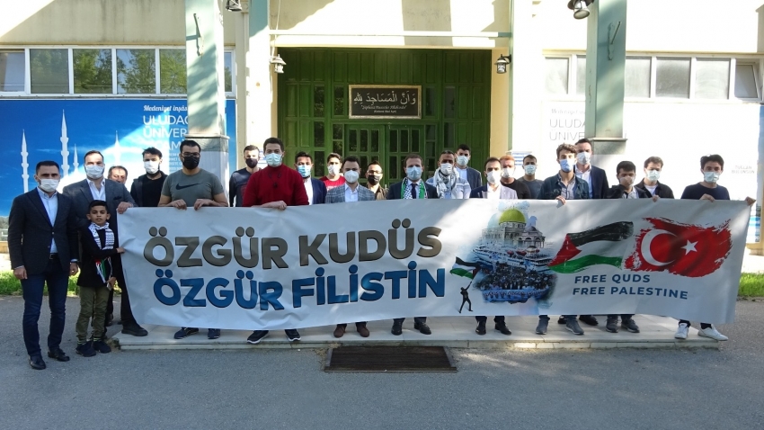 Bursa’da eğitim gören Filistinli öğrencilerden protesto