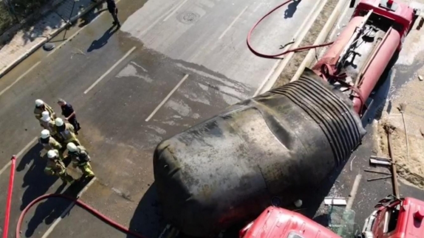 Patlayan yakıt tankı ve oluşturduğu hasar havadan görüntülendi