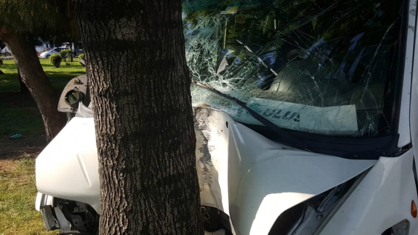 Otomobille çarpışan servis aracı yaklaşık 50 metre sonra ağaca çarparak durdu