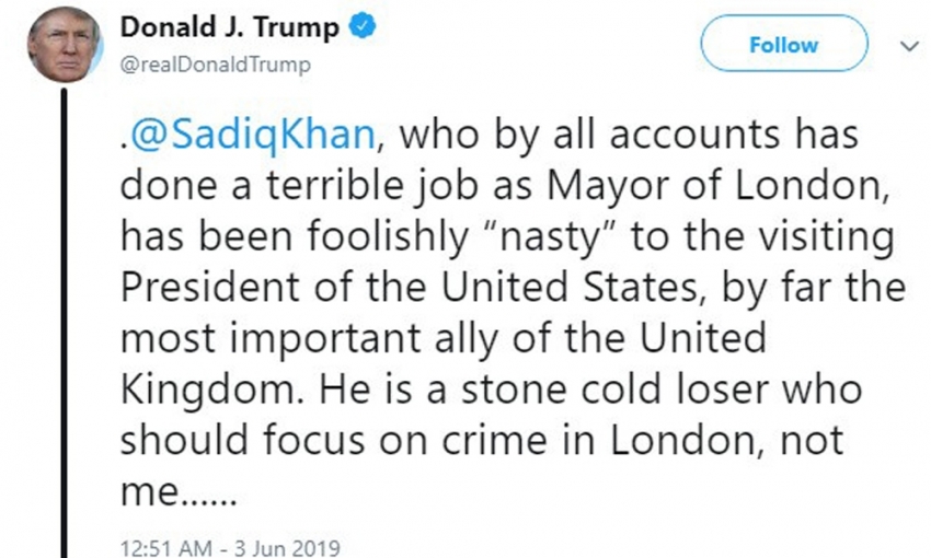 Trump, Sadık Khan’ı uçağı daha yere inmeden eleştirdi
