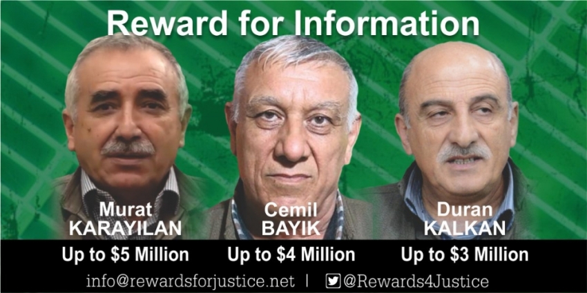 ABD 3 PKK’lı terörist için 12 milyon dolar ödül koydu