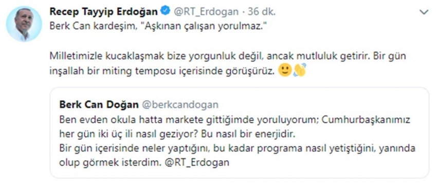 Cumhurbaşkanı Erdoğan: “Aşkınan çalışan yorulmaz”