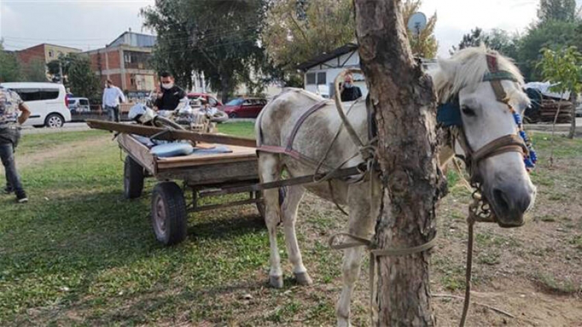 Bursa'da çaldığı motosikleti at arabasıyla götürdü