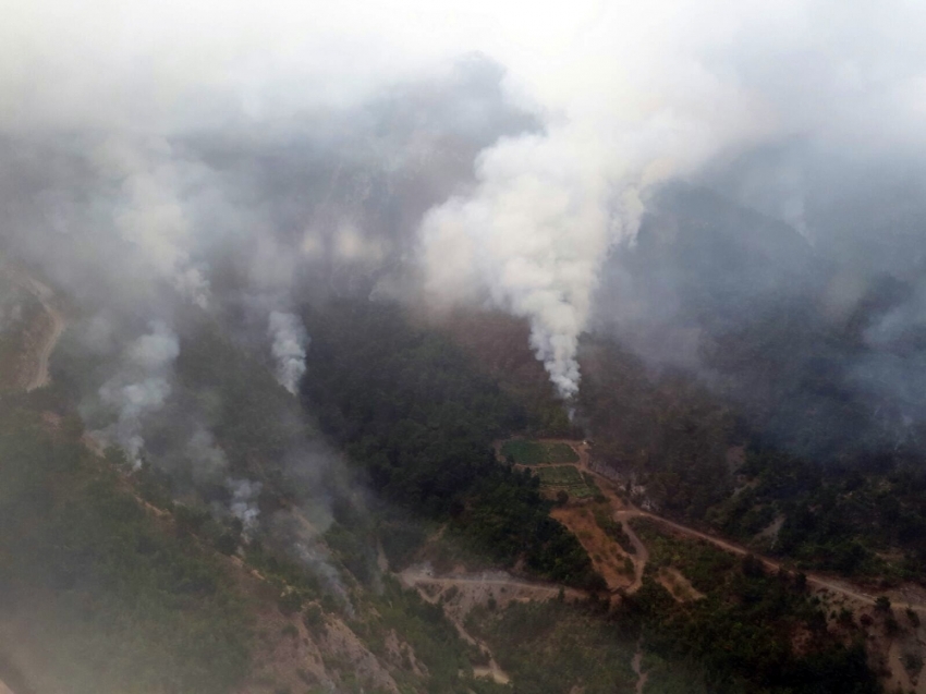Teröristlerin çıkardığı orman yangını sürüyor