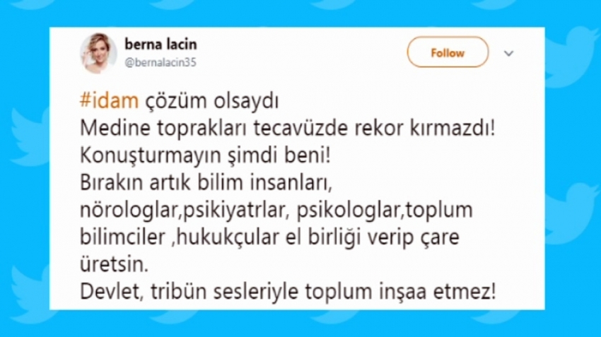 Berna Laçin’in idam tweetine hapis istemi