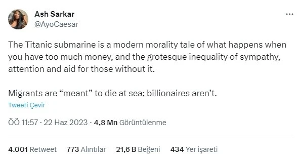 Batı medyasının sınıf ayrımı: "Göçmenlerin denizde ölmesi normal, milyarderlerin denizde ölmesi trajedi"
