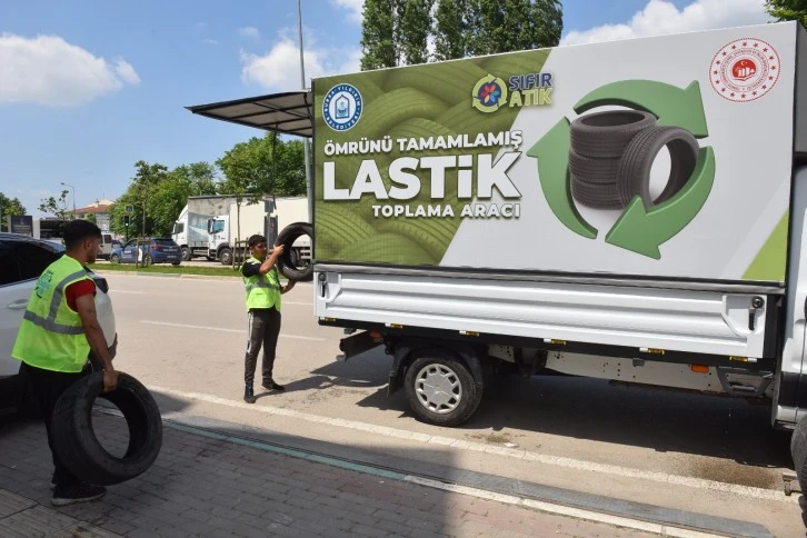 Bursa'da Yıldırım'da ömrünü tamamlamış lastikler ekonomiye kazandırılıyor
