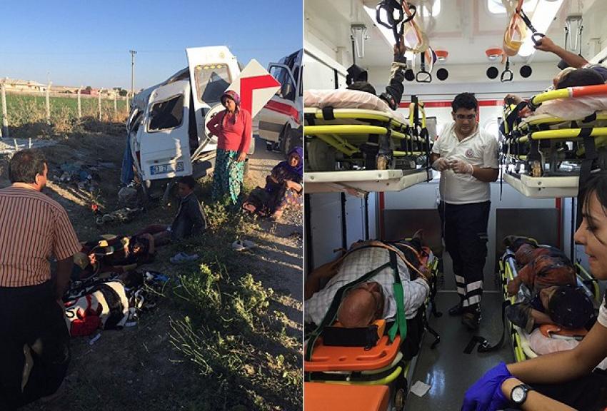 Tarım işçilerini taşıyan minibüs takla attı: 17 yaralı