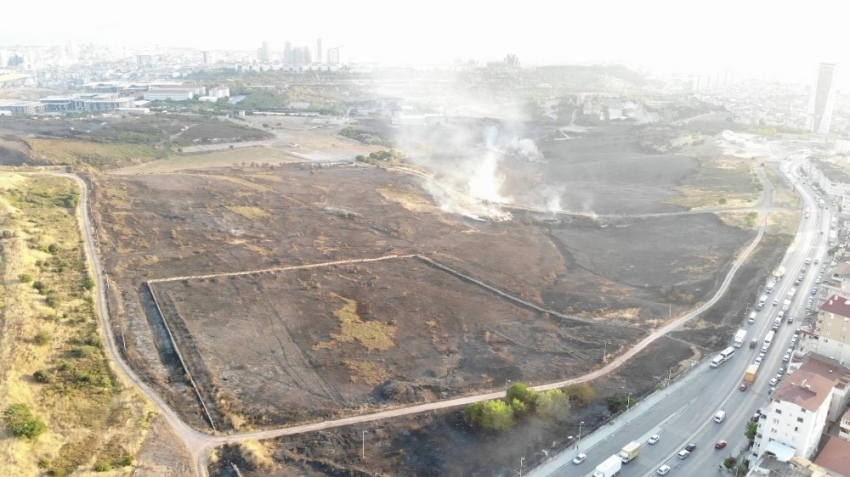 Yanan askeri alanın son hali havadan görüntülendi
