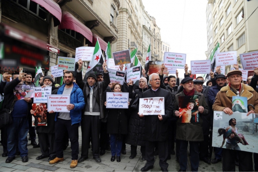 Rusya Başkonsolosluğu önünde ‘Doğu Guta’ protestosu
