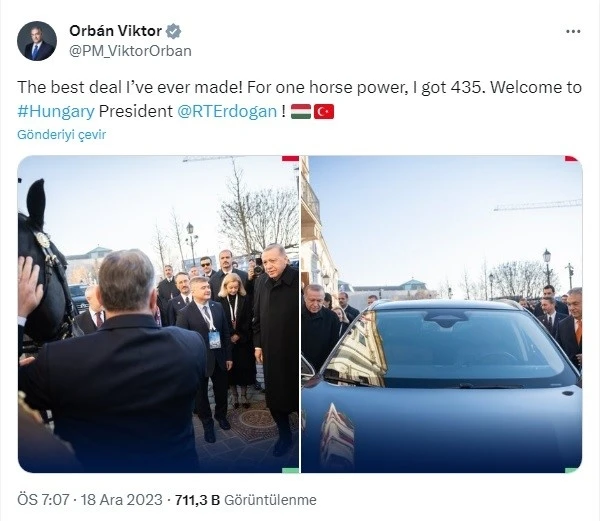 Erdoğan’ın Togg hediye ettiği Orban’dan güldüren paylaşım
