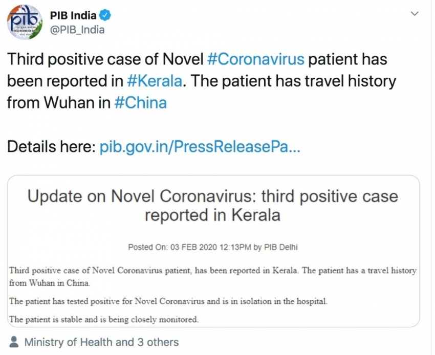 Hindistan’da 3. korona virüsü vakası