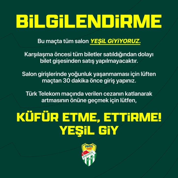 Frutti Extra Bursaspor'dan "Yeşil Giyin" çağrısı!  