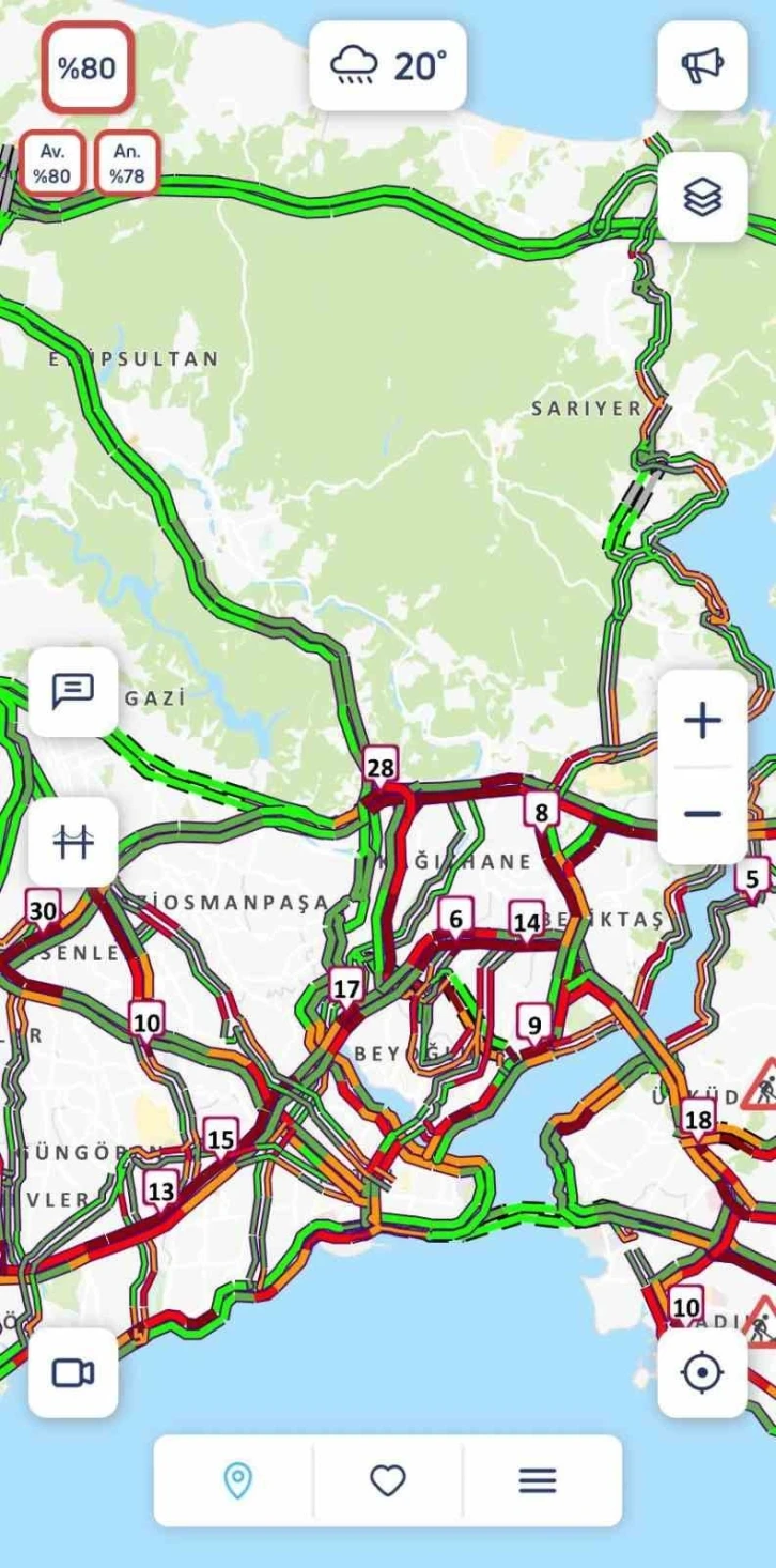 İstanbul’da trafik yoğunluğu yüzde 80’e ulaştı
