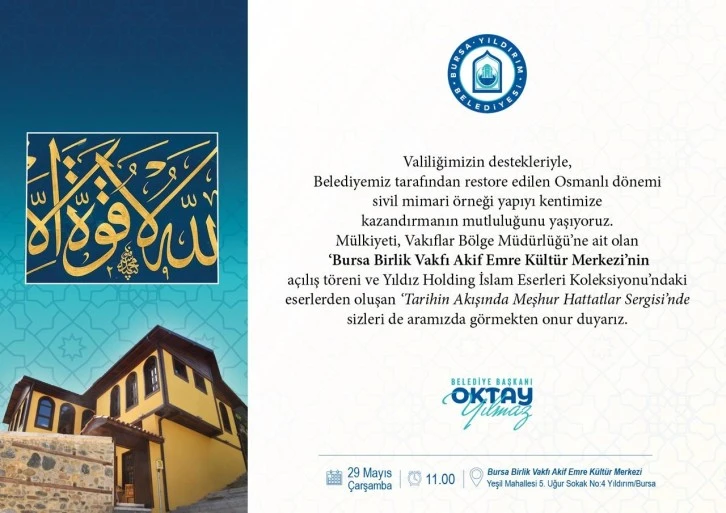 'Tarihin Akışında Meşhur Hattatlar' sergisi Bursalıların beğenisine sunuluyor 