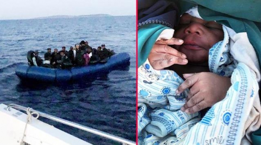 Yunanistan'ın Türk karasularına ittiği botta bulunan hamile göçmen, deniz ortasında doğurdu