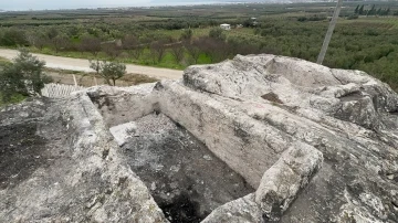 Bursa İznik'te 2000 yıllık kaya mezarını asitle eritmeye çalıştılar