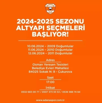 Adanaspor’da yeni sezonun altyapı seçmeleri başlıyor
