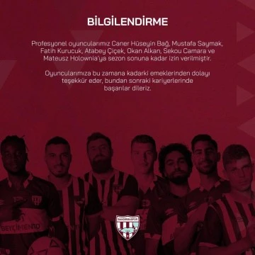 Bandırmaspor'da, 7 futbolcu kadro dışı