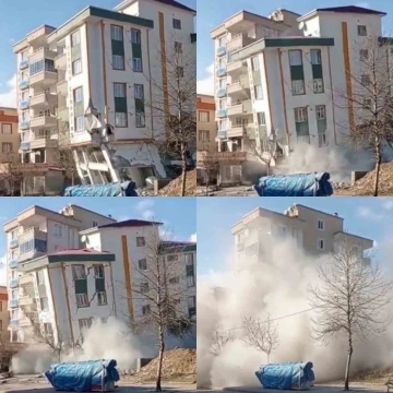 Kahramanmaraş’ta deprem anında yaşanan panikle bir binanın yıkılması anbean kamerada