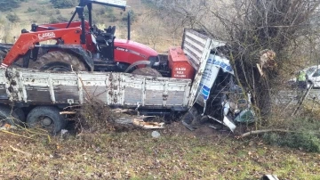 Traktör yüklü kamyon ağaca çarptı: 1'i ağır 2 yaralı!