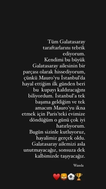 Wanda Nara: &quot;Galatasaray ailemizi asla unutmayacağız, sonsuza dek kalbimizde taşıyacağız&quot;
